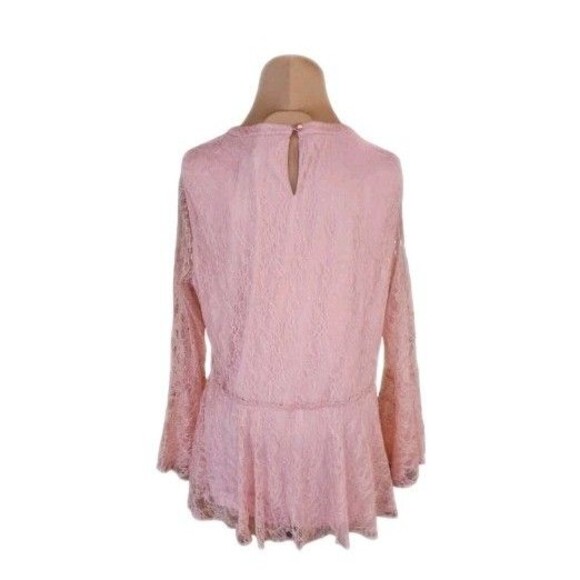 Isaac Mizrahi Live Pink Lace Ruffle Peplum Top Blouse Women’s 14 Bell‎ Sleeve - Picture 2 of 8